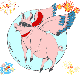 Pigasus the Journal of Provincial Thought Flying Cover-Pig, cogito ergo nix, copyright 2007 William J. Schafer