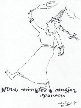 Nina, mingler and singing sparrow - Schafer illustration